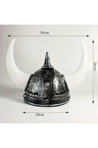 partidolu Halloween Mega Horned Plastic Viking Warrior Καπέλο για ενήλικες Ασημί αντίκα χρώμα