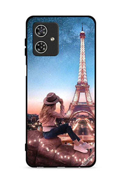 Covernex غطاء حماية لهاتف موتورولا موتو جي 54 5G بتصميم فتاة القبعة وبرج إيفل