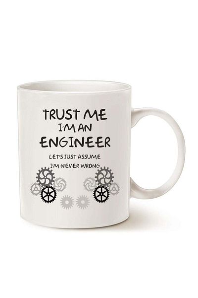 Story of candle Ceramic Mug with 'Trust Me I'm an Engineer' Design in White