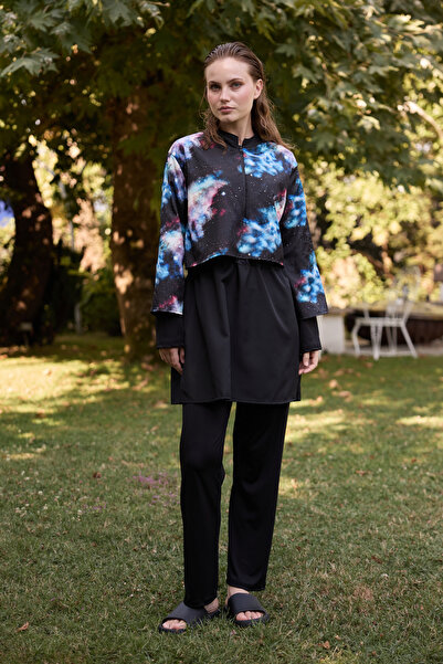 Yefrastore Women's Hijab Space Printed Parachute Fully Covered 3 Piece Swimsuit Set