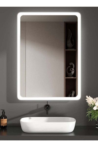 Taimi 70x50cm LED Rectangular Mirror with Touch Control, Side Light, for Bathroom and Makeup