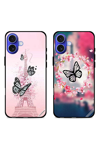 Covernex حافظتان واقيتان لهاتف Apple iPhone 16 Plus بتصميم فراشة في حلقة وفرا...