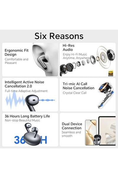 HONOR Choice Earbuds S7 Headphones, 36H Bluetooth Headset, Tri-mic AI Call Wireless Headphones