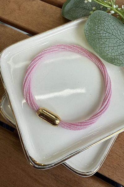 My Joyas Design Steel Pink Shiny Drawstring Multi Magnet Bracelet 19cm