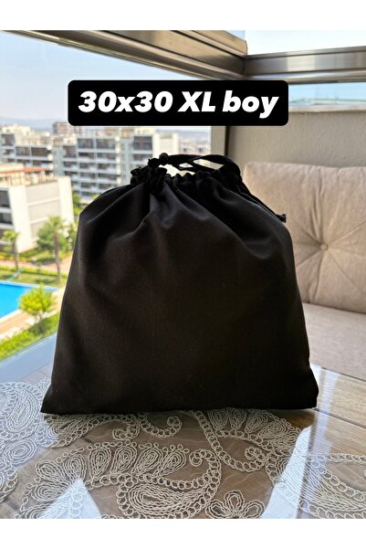 MEKİK BUTİK Siyah XL BOY keten Bez Kese - Büzgülü Çanta İçi Düzenleyici - Makyaj Çantası - 30x30 -bez poşet