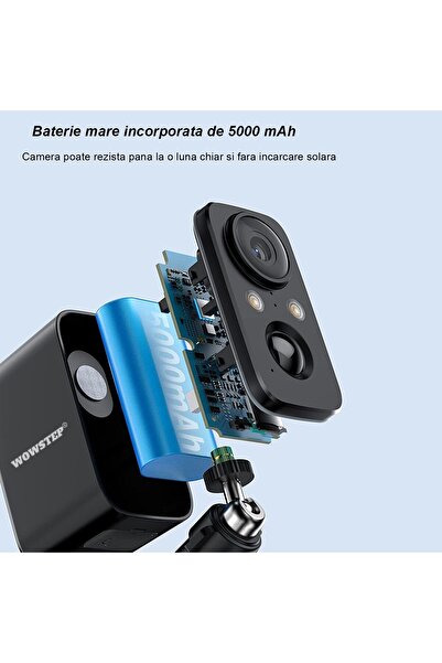 WowStep Camera de Supraveghere, 2MP, Panou Solar, Full HD, Detectarea Miscarii, Nocturna, Card 32 GB, Negru