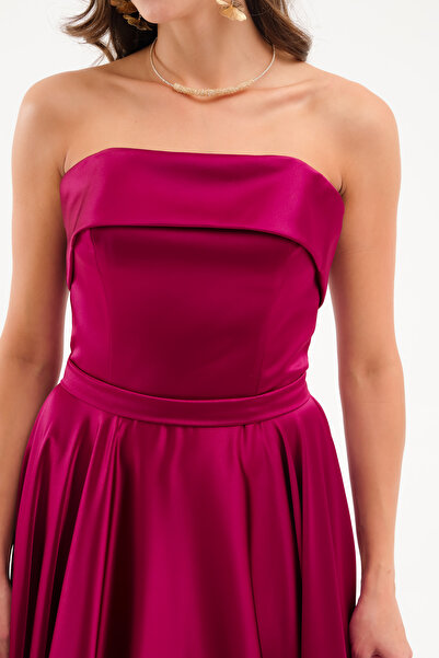 Lafaba Women's Plum Strapless Satin Flared Evening Dress