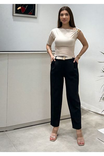 Şamdan Straight Fabric Belted Trousers