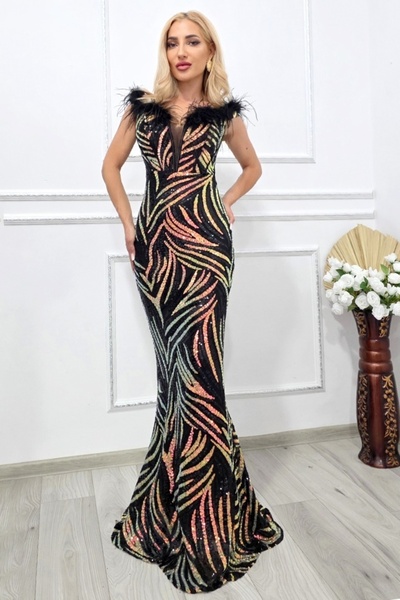 FashionForYou Rochie lunga de ocazie VaLLia, croi sirena, cu paiete multicolo...