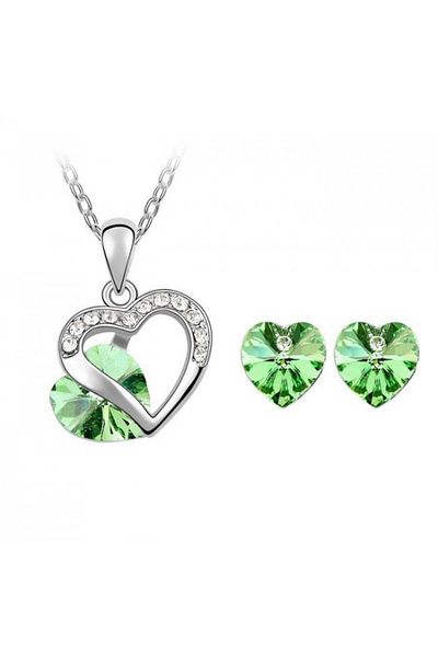 Kelan Elegant jewelry set – necklace and earrings cat design with Crystal Emerald