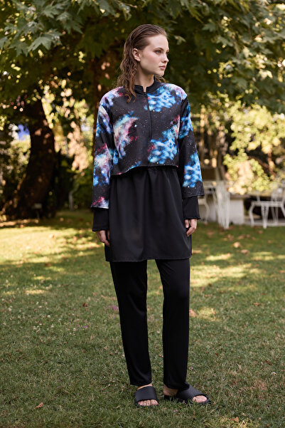 Yefrastore Women's Hijab Space Printed Parachute Fully Covered 3 Piece Swimsuit Set