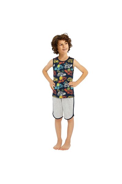 Rolypoly Navy Blue Boy's Sleeveless Bermuda Suit