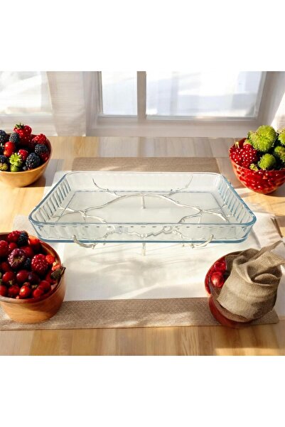 partridge store Rectangular Glass Presentation Plate with Metal Legs 40 cm