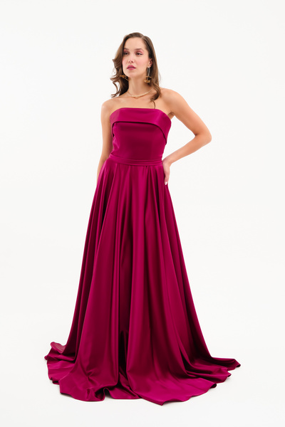 Lafaba Women's Plum Strapless Satin Flared Evening Dress