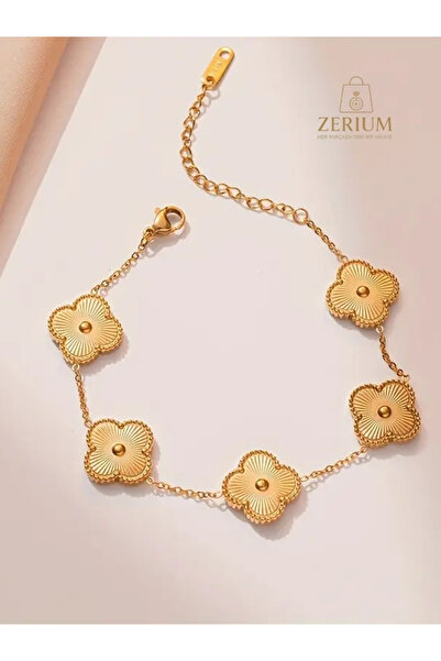 ZERİUM Five-Leaf Clover Stylish Women's Steel Bracelet