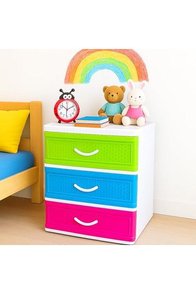 mastergold Colorful Plastic Drawer Cabinet – 3 Multipurpose Drawers, Lightweight Storage Unit 77×62×44cm