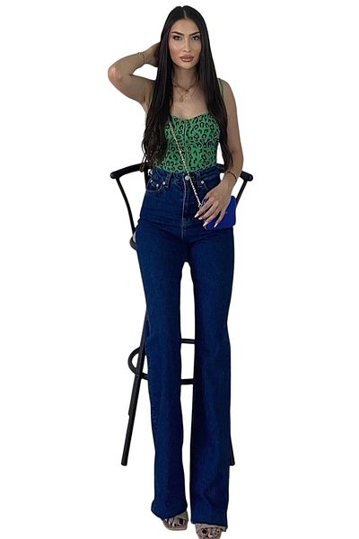byhaziran butik Rically Young Girl Dark Blue High Waist Elastane Blended Modern Wide Leg Jean