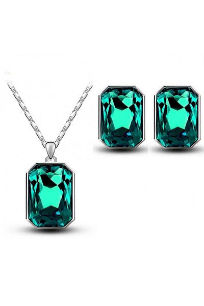 Kelan Set bijuterii Saphir Royal – eleganță cu cristale Big Green Royal, placat cu argint S925