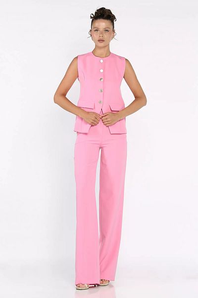 GÜLSELİ Pink Women's Lined Vest Slim Fit Pants Double Suit