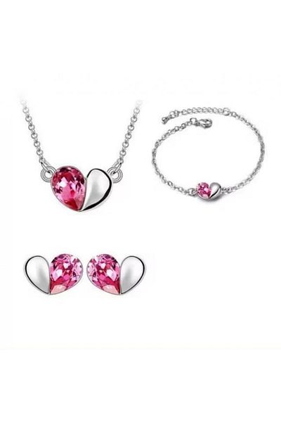 Kelan Elegant jewelry set – heart with bracelet and Pink Princess crystals