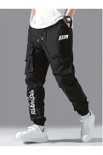 SZone 2cargo pants with 5 pockets,4+1 back pocket, light Bengal fabric,closed leg with top&bottom print