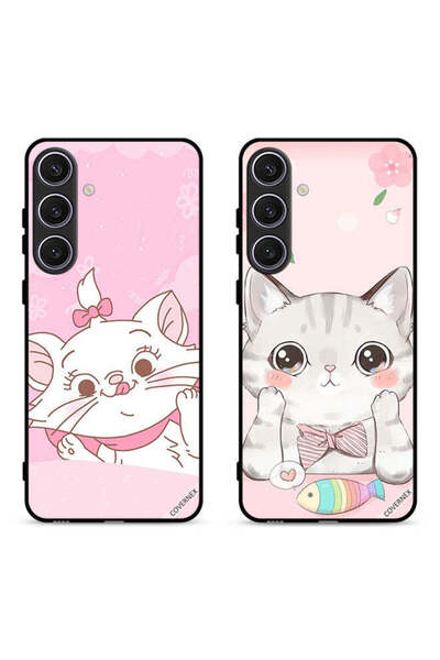 Covernex حافظتان لهاتف سامسونج جالاكسي S24 5G، أغطية واقية بتصميم قطة وسمكة قطة