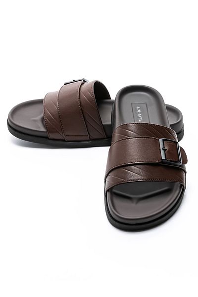 advancer Men's slippers made of genuine leather S11112 Brown |