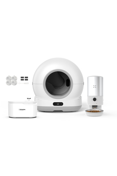 Xenon Smart Akıllı Otomatik Kedi Tuvaleti Kameralı, Çelik Mama Kabı ve Su Pın...