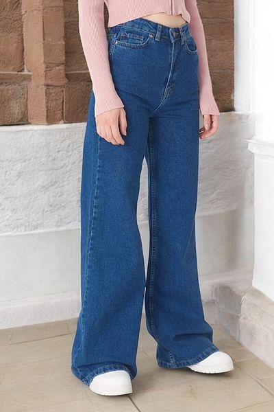byhaziran butik Danie Young Girl Dark Blue High Waist Lycra Comfortable Wide Leg Jeans