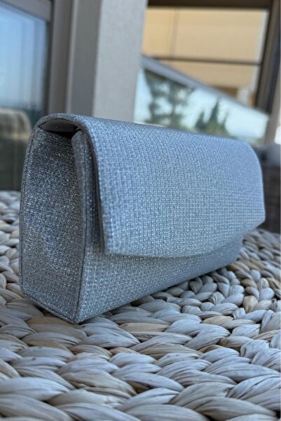 Melissa Boutique Women's Silver Glitter Sparkling Envelope Model Long Strap Evening Dress Bag (18X10X4 cm)