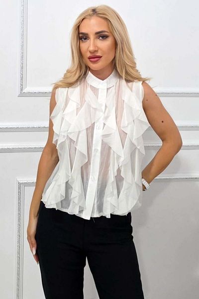 FashionForYou NIVA lyocell sleeveless shirt, with ruffles, White, Size S/M