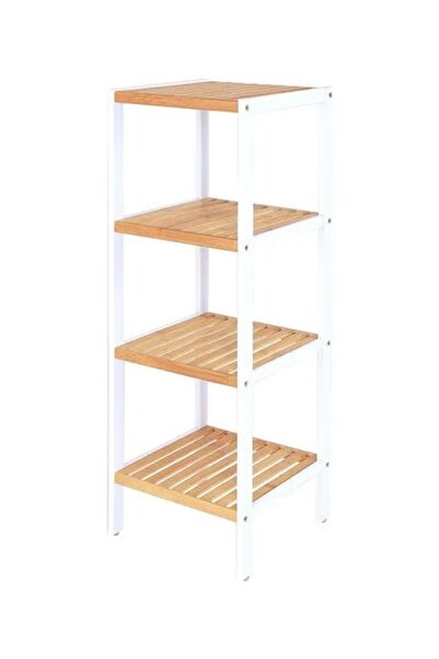 rexa رف تخزين متعدد الاستخدامات من الخيزران بأربع طبقات - بيج/أبيض، 37×37×110 سم