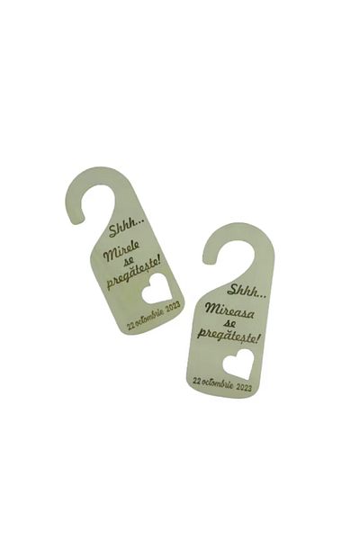 OEM Set 2 placute pentru usa "Mirele/Mireasa se pregateste", nunta, 210x90 mm