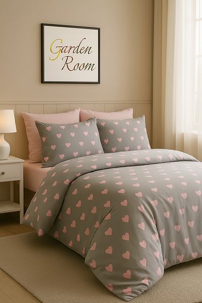 GARDEN ROOM Double Duvet Cover Set with Elastic Sheet Leyla Gray - Pink