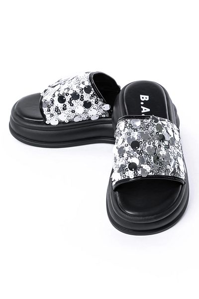 FASHION Women's Slippers with Low Sole 999-1 Black-Silver |