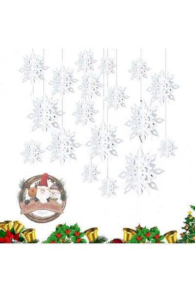 Anyingkai Set of 18 hanging snowflakes, white, paper, 25/20/15 cm