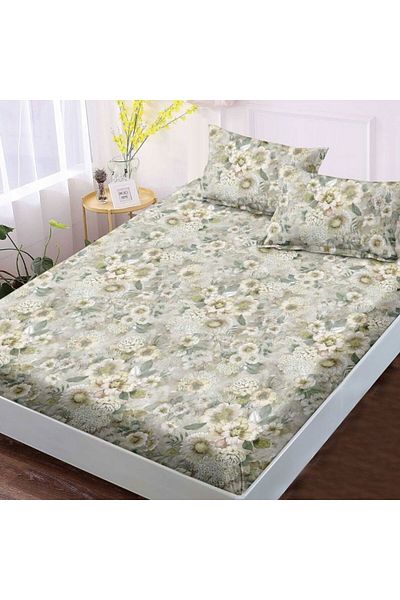 Pucioasa Finet duvet cover set + 2 pillowcases 160x200cm, Sulphur, Floral Pastel Green-Beige