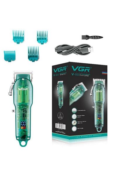 divendi-ro Trimmer profesional VGR V-660, fără fir, 8W, cu afișaj LCD, lame din oțel și afișaj LED