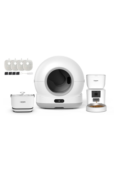 Xenon Smart Akıllı Otomatik Kedi Tuvaleti, Mama Kabı ve Bataryalı Su Pınarı 4'lü Pet Ürünleri Seti