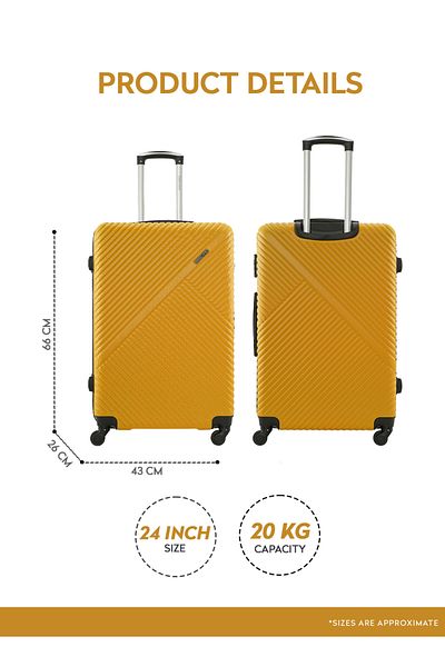 PARAJOHN Para John ABS Hardside Spinner Check In Medium Luggage Trolley 24 Inch Yellow