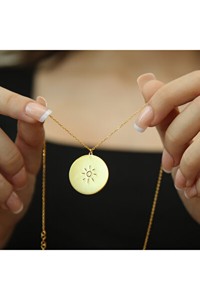 DIZY SILVER Güneş Figürlü Kolye • 925 Ayar Gümüş • Altın Kaplama • Enerji Sem...