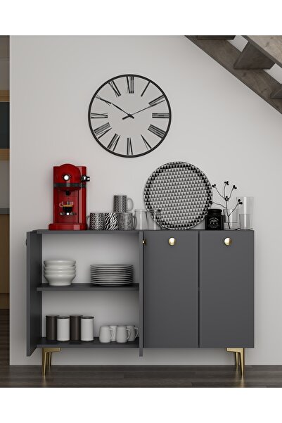 DEMONTE DECOR BETTYDD MUTFAK KİLER DOLABI ANTRASİT-ANTRASİT-ALTIN