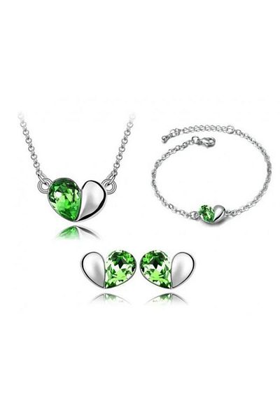 Kelan Elegant Jewelry Set – Heart with Bracelet and Emerald Princess Crystals