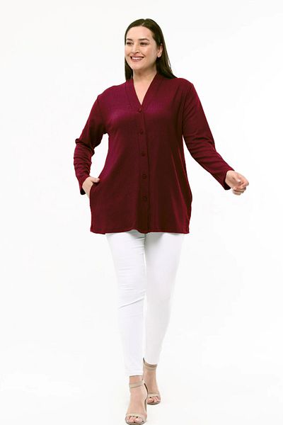 Laden Spring Summer Women's Cardigan Wrinkled Mother Women's Classic Matte Burgundy