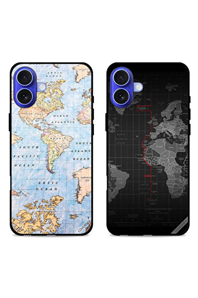 Covernex حافظتان واقيتان لهاتف Apple iPhone 16 مع خريطة العالم