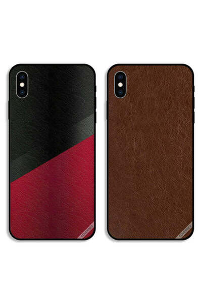 Covernex حافظتان واقيتان لهاتف Apple iPhone XS بنقشة سوداء وحمراء وجلد بني