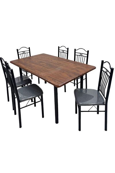 DEC5 Wooden dining table. Iron legs. 6 chairs. Size: 90*150 cm.