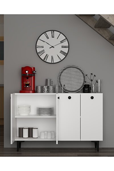 DEMONTE DECOR BETTYDD MUTFAK KİLER DOLABI BEYAZ BEYAZ SİYAH KULP