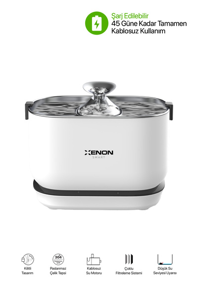 Xenon Smart Akıllı Otomatik Kedi Tuvaleti, Mama Kabı ve Bataryalı Su Pınarı 4'lü Pet Ürünleri Seti