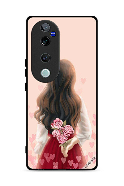 Covernex غطاء حماية لهاتف Vivo V40 Pro 5G بنقشة فتاة تخفي زهورًا